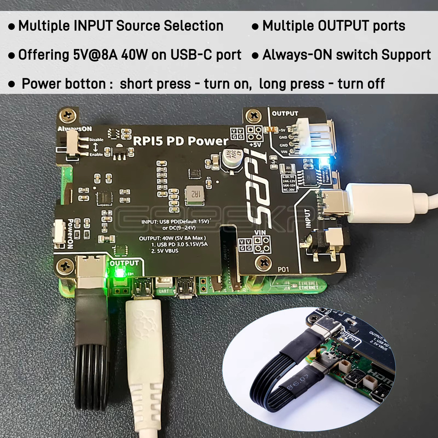 Geeekpi Raspberry Pi 5 PD Power Expansion Board mit Always-On-Schalter in Schwarz - Bild 5