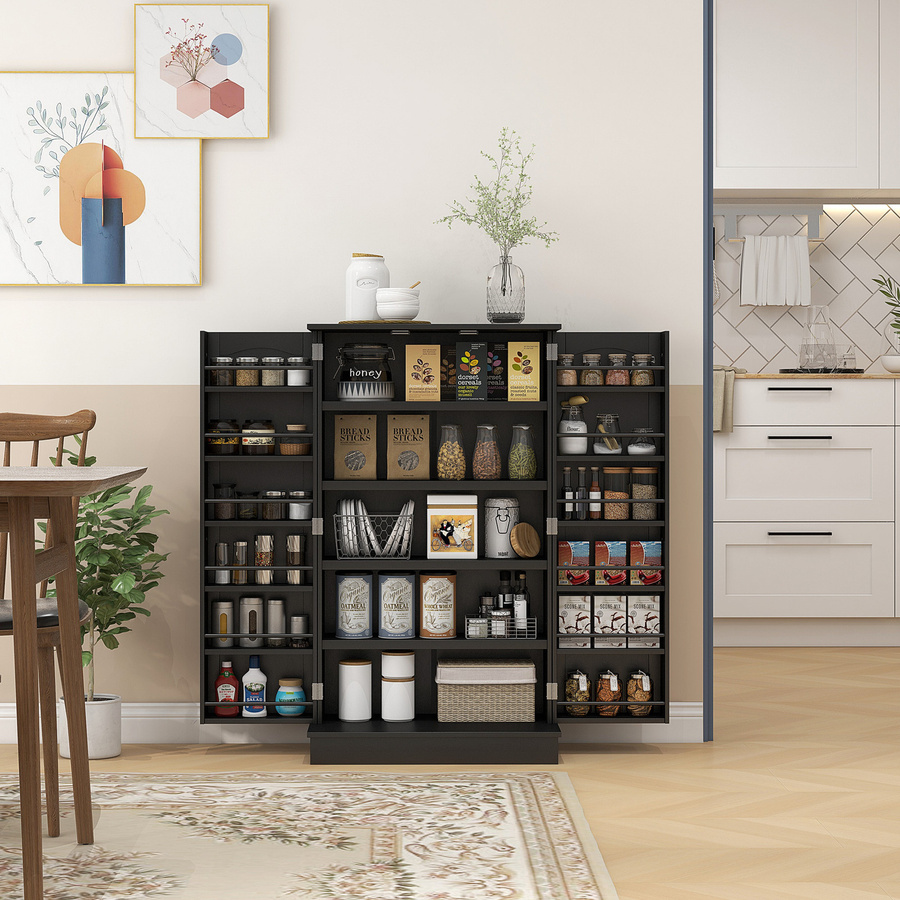 HOMCOM Küchenschrank Speisekammer mit 2 Türen und 16 Regalen, moderner Vorratsschrank in Schwarz, B/T/H: 60 x 30 x 104 cm, Aosom - Bild 2