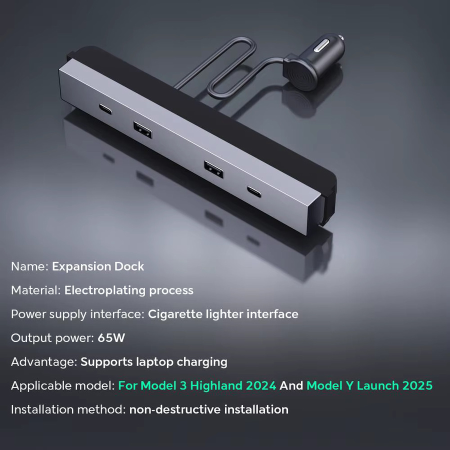 TEKSY USB-Hub Erweiterungsdock mit 65 W Schnelllade-Shunt für Tesla Model 3 Highland 2024 und Model Y 2025 Juniper zur zentralen Steuerung - Bild 4
