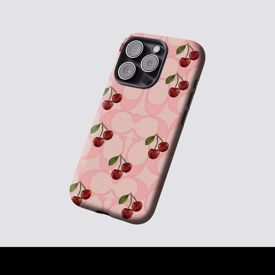 Aurbe 2-in-1 MagSafe Hülle mit mattem Film für iPhone 17 16 15 14 Plus Pro Max, stoßfeste Hartschale im Mesh Cherry Design, Farbe: Pink - Bild 2