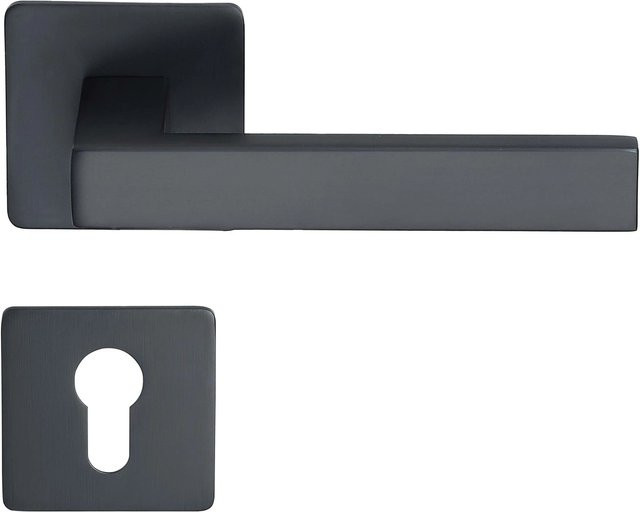 MeinTürgriff Drückergarnitur Trento Flachrosette Schwarz Matt Eckig PZ aus Edelstahl B/H: 160 x 160 mm - Bild 1