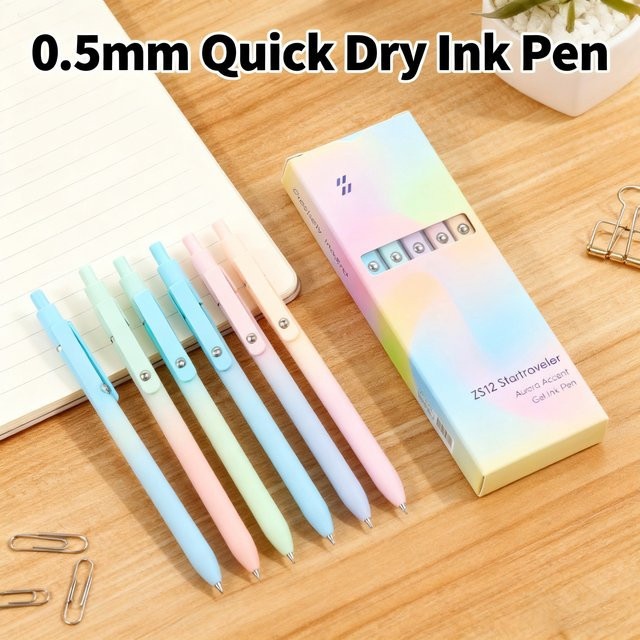 Worallymy Gelstifte Set mit 5 Stück, 0,5 mm feine Spitze, schnell trocknende Tinte für Schule und Büro - Bild 1