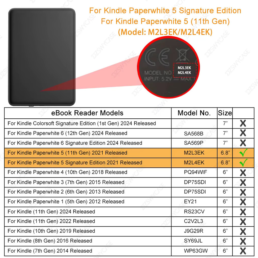 DZSWYCASE Schutzhülle für Kindle Paperwhite 5 11. Generation 2021, 6,8 Zoll, Smart Case aus PU-Leder in Orange - Bild 2