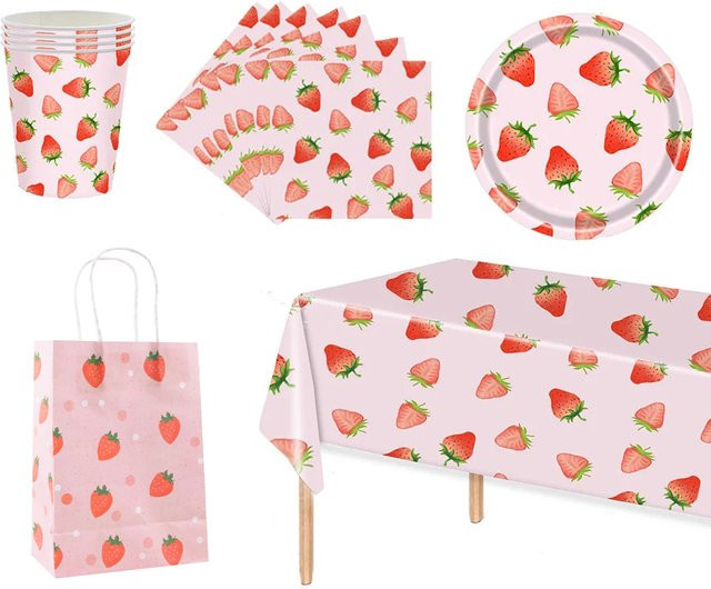 WEIGAO Erdbeere Party Set aus Papier mit Papptellern und Servietten in Rot für den 1. Geburtstag und Sommerpartys - Bild 1