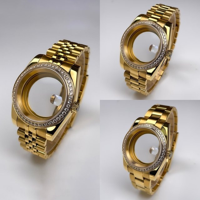MACARLON Uhrengehäuse Edelstahl, Gold, Diamant, 36mm/39mm - Bild 1