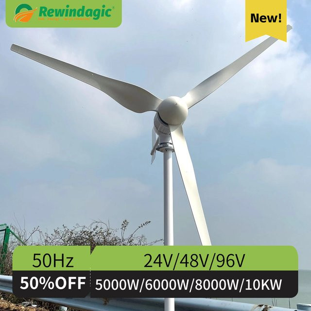Rewindagic Hybrid Windkraftanlage Horizontal in Weiß für Yacht, Farm und Heimgebrauch mit Laderegler (24V/48V/96V) - Bild 1