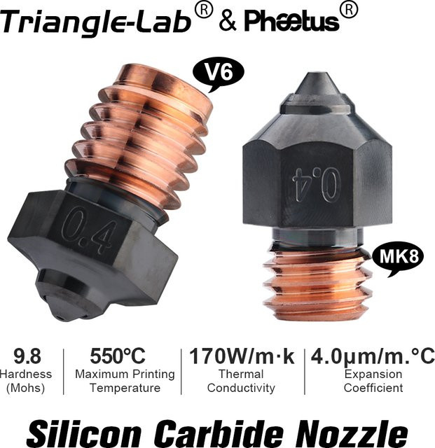 Trianglelab & Phaetus Siliziumkarbid V6 Düse M6 Antihaftbeschichtet für 3D-Drucker Zubehör kompatibel mit Prusa Voron VzBoT - Bild 1