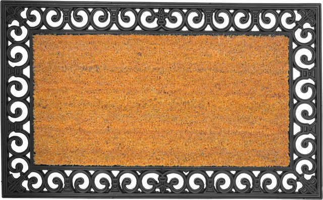 Relaxdays Fußmatte aus Kokosfaser und Gummi, rutschfest und wetterfest, Schwarz, B/T/H: 75 x 45 x 1,5 cm - Bild 1