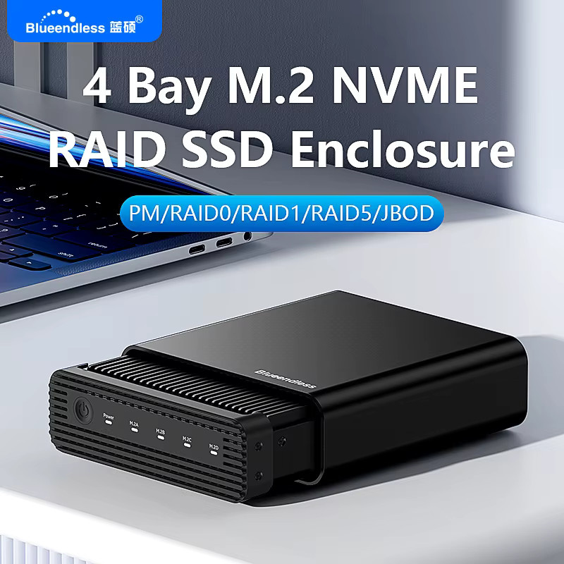 VBNM 4-Bay M.2 NVMe SSD RAID-Gehäuse mit 40Gbps USB4 und USB-C Anschluss, Schwarz, unterstützt bis zu 32TB - Bild 2