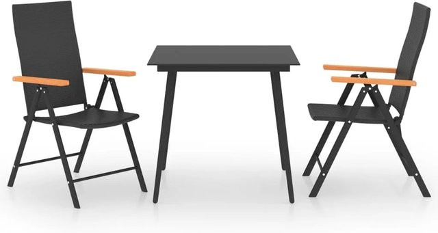 vidaXL 3-teilige Garten-Essgruppe aus PE-Rattan und Glas in Schwarz und Braun - Bild 1