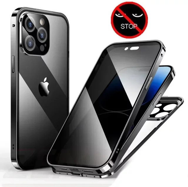 Magnetische Anti-Peeping Metall-Handyhülle mit 360 Grad Privatsphärenschutz für Apple iPhone 16 15 14 13 12 11 Pro Max Plus in Grün - Bild 1