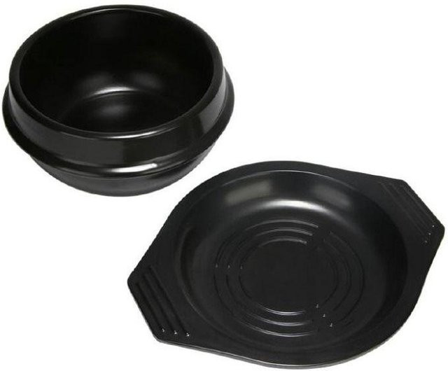 Fuqidecor Hitzebeständiger Koreanischer Steintopf mit Untersetzer aus Keramik in Schwarz für Bibimbap und Suppen - Bild 1