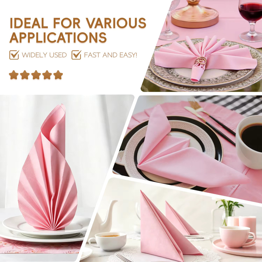 JINYU DOME Einweg-Papierservietten in Rosa mit Leinenoptik, B/B: 40 x 40 cm - Bild 2