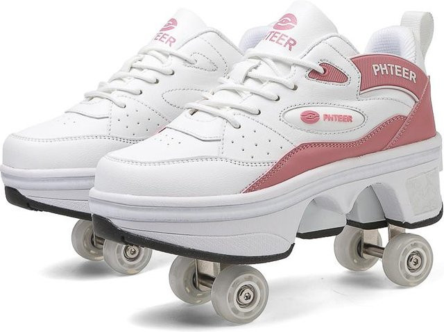 FANQISON Kinder-Rollschuhe mit Doppelrollen, Deformationsschuhe, rosa/weiß - Bild 1