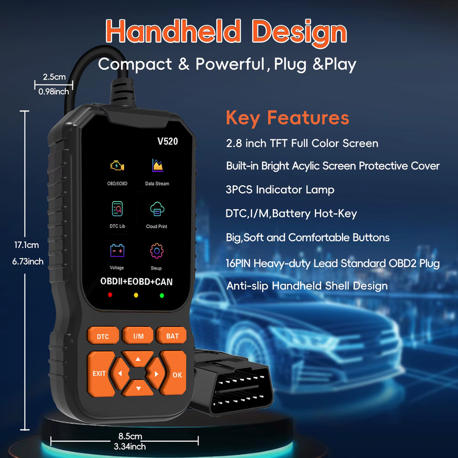 RUOGINSS Professionelles OBD2-Scanner-Diagnosetool als Engine-Codeleser in Orange und Schwarz - Bild 2