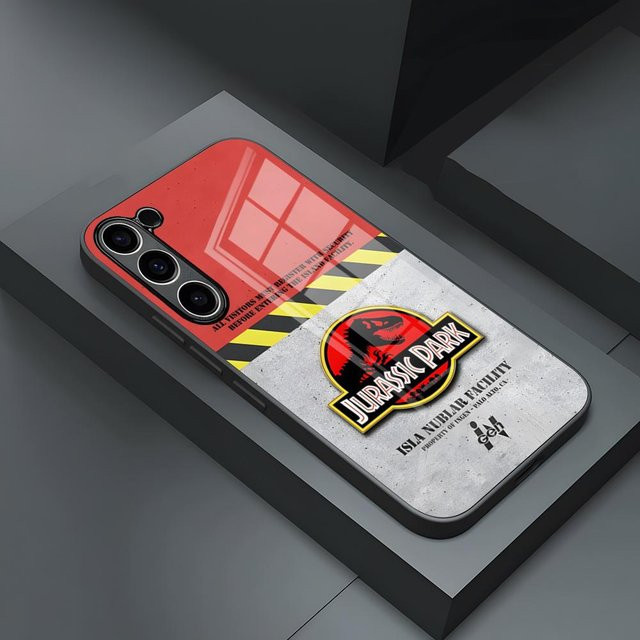 Potdemiel J-Jurassic Park Dinosaurier-Welt Handyhülle mit Glasabdeckung für Samsung Galaxy S25 Ultra S26 S24 S23 S22 S21 S20 sowie A54 A34 A53 A16 in Schwarz und Multicolour - Bild 1