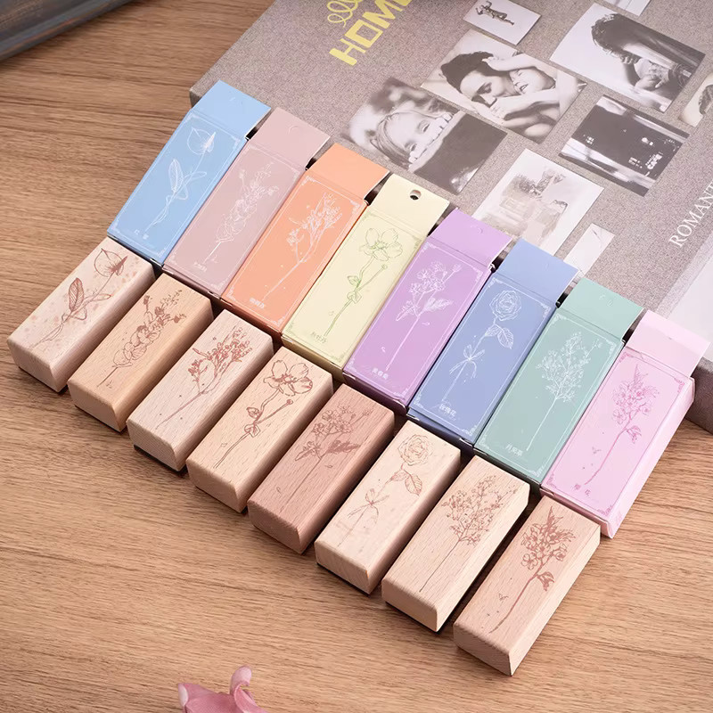 Bergblumen Woody Pflanzen und Blumen Stempel aus Holz in Gelb und Mehrfarbig für DIY-Dekorationen - Bild 1
