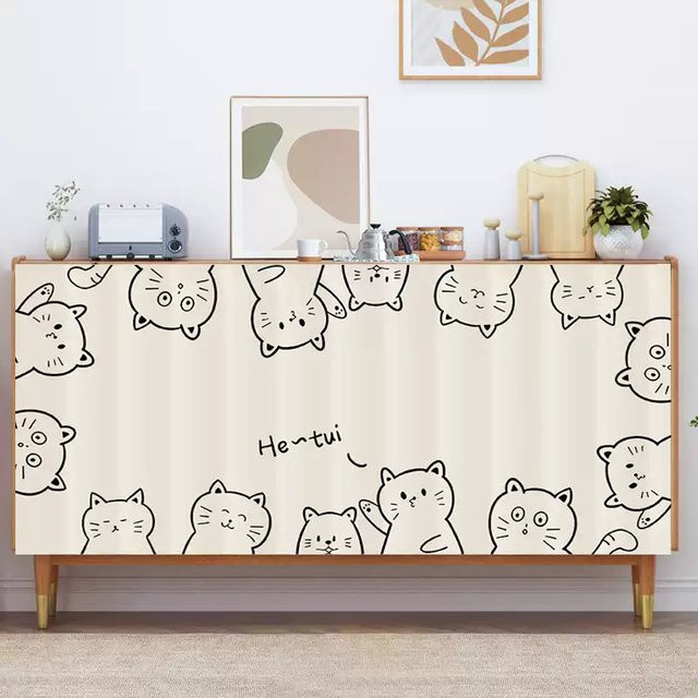 VIKAMA Staubschutz für Küchenschränke, Schuhschränke und Kleiderschränke mit Katzen-Motiv in Beige - Bild 1