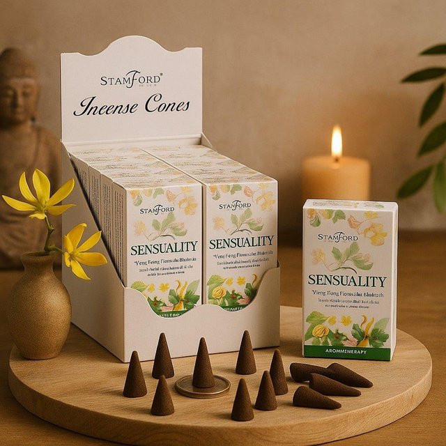 Stamford Räucherkegel Sinnlichkeit mit Halter, 15 Stück, floral mit Rose, Ylang-Ylang und Patchouli, dunkelbraun - Bild 1