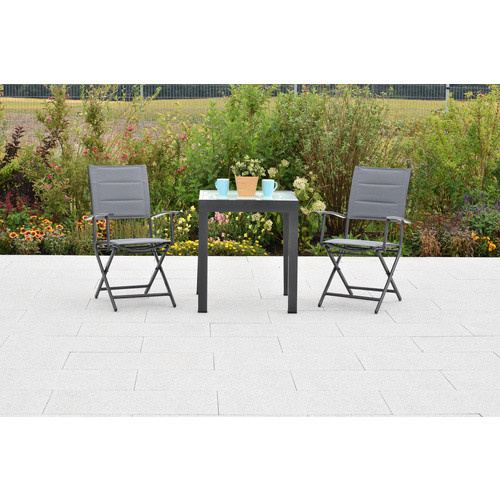 MERXX Balkonset Florenz aus Aluminium und Glas, 3-teilig, grau, Tisch B: 118 cm, T: 63 cm, H: 65 cm und 2 Stühle B: 48 cm, T: 48 cm, H: 65 cm - Bild 2