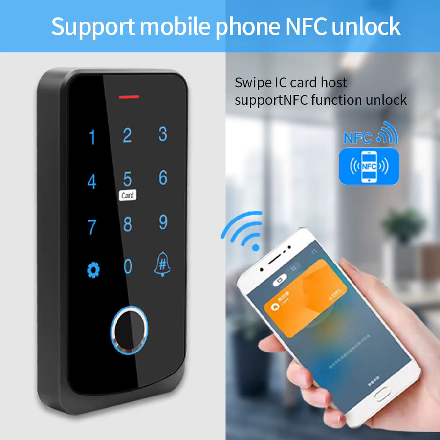 Tuya Zugangskontrolltastatur mit Bluetooth-Fernbedienung, RFID IC M1 Karten- und Fingerabdruck-Zugang, Tastenfeld-Türöffner in Schwarz - Bild 4