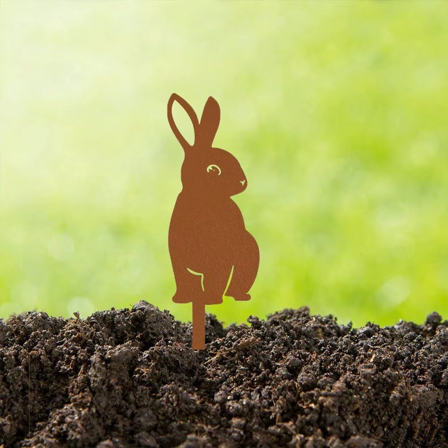 Rustikale Hasenfigur aus Metall von CIFBUY in Rostschwarz für Garten und Außenbereich - Bild 3