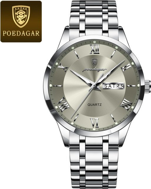POEDAGAR Armbanduhr, Quarz, Edelstahl, silber/grau, Herren, 42 mm - Bild 1