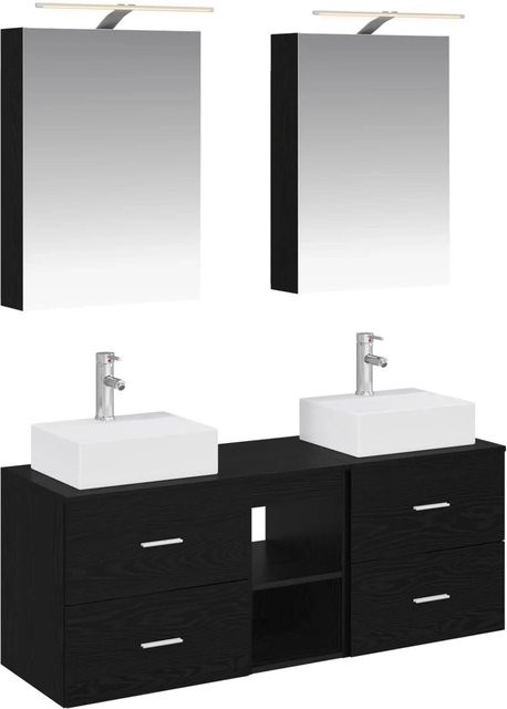 vidaXL Badezimmermöbel-Set 5-teilig in Schwarzer Eiche mit Glas und LED-Beleuchtung - Bild 1