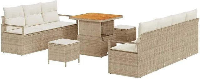 vidaXL Garten-Sofa-Set aus Poly-Rattan in Beige mit 10 Teilen, inklusive Kissen, Tisch und Hockern im modernen Design - Bild 1