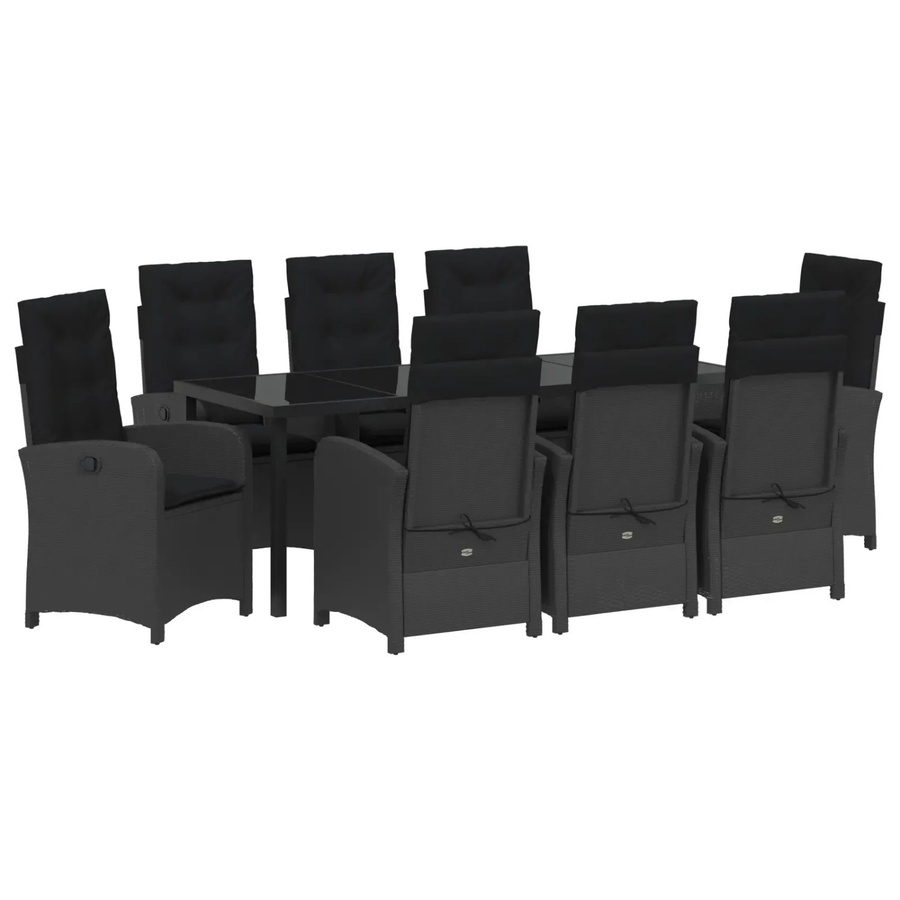 vidaXL Garten Essgruppe 9-teilig aus Poly-Rattan und Glas in Schwarz - Bild 2