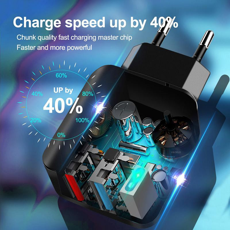 VAORLO 28W USB Schnellladegerät mit Doppelter USB 3.0 Buchse und Leuchtendem Anschluss in Schwarz - Bild 7