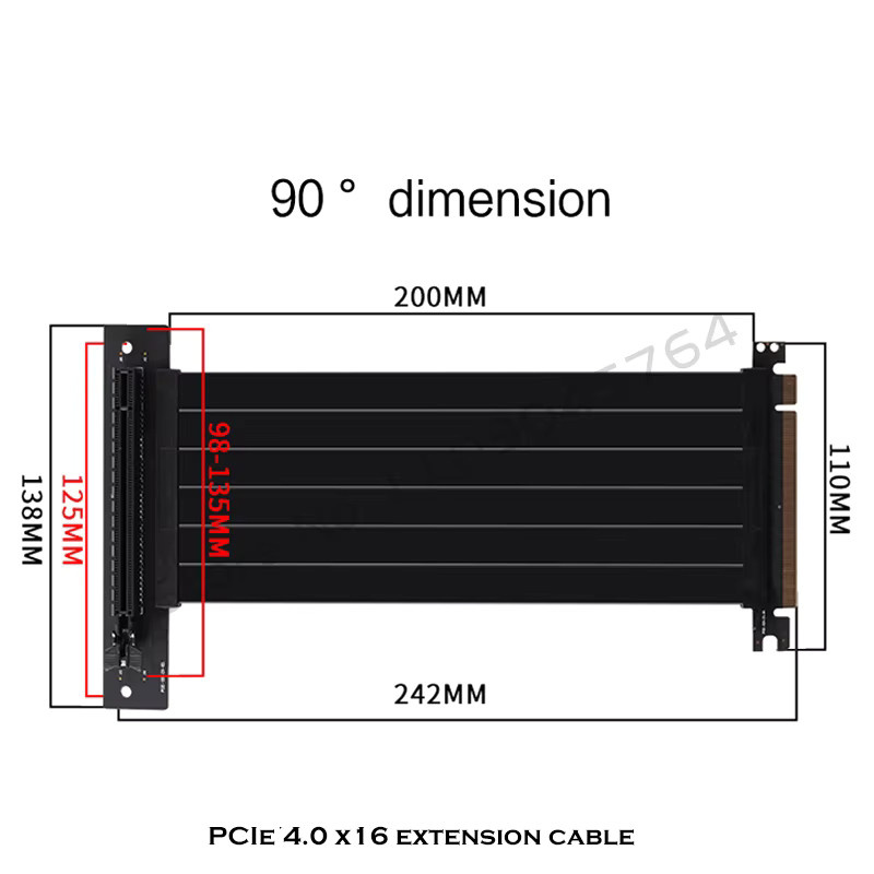 AXYB PCIE X16 Riser-Kabel für Grafikkarten in Schwarz, abgeschirmtes PCI Express Verlängerungskabel für GPU 3.0/4.0 - Bild 2
