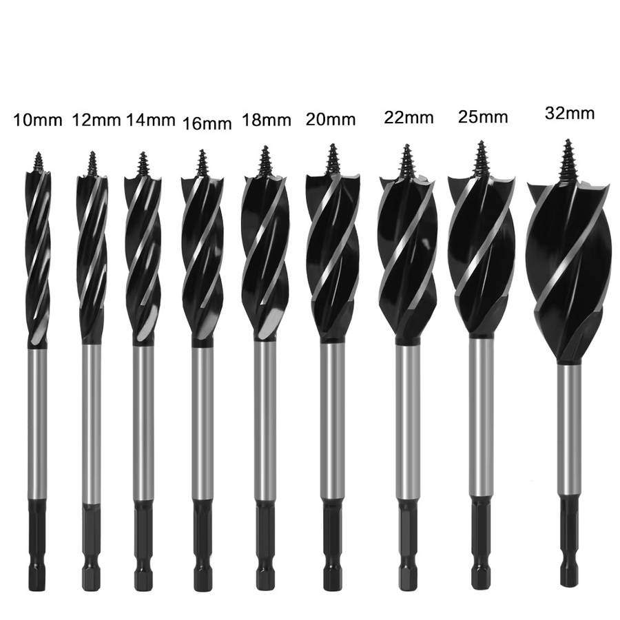 JGZUI 4-9-teiliges Set Vierflöten-Holzbohrer mit Sechskantschaft, Durchmesser 10-32 mm für Holzbearbeitung und Schubladenbohrungen - Bild 5