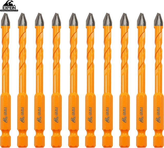 EXFEIN Hartmetall-Steinbohrer Set mit 6 mm Durchmesser für Fliesen, Keramik, Beton, Marmor, Holz und Kunststoff - Bild 1
