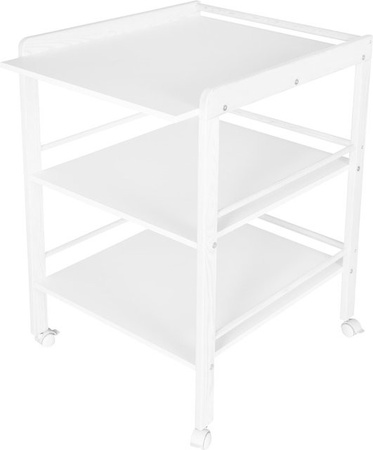 Schardt Wickeltisch aus Massivholz Kiefer in Weiß mit 4 Rollen, B/T/H: 91 x 72 x 57 cm