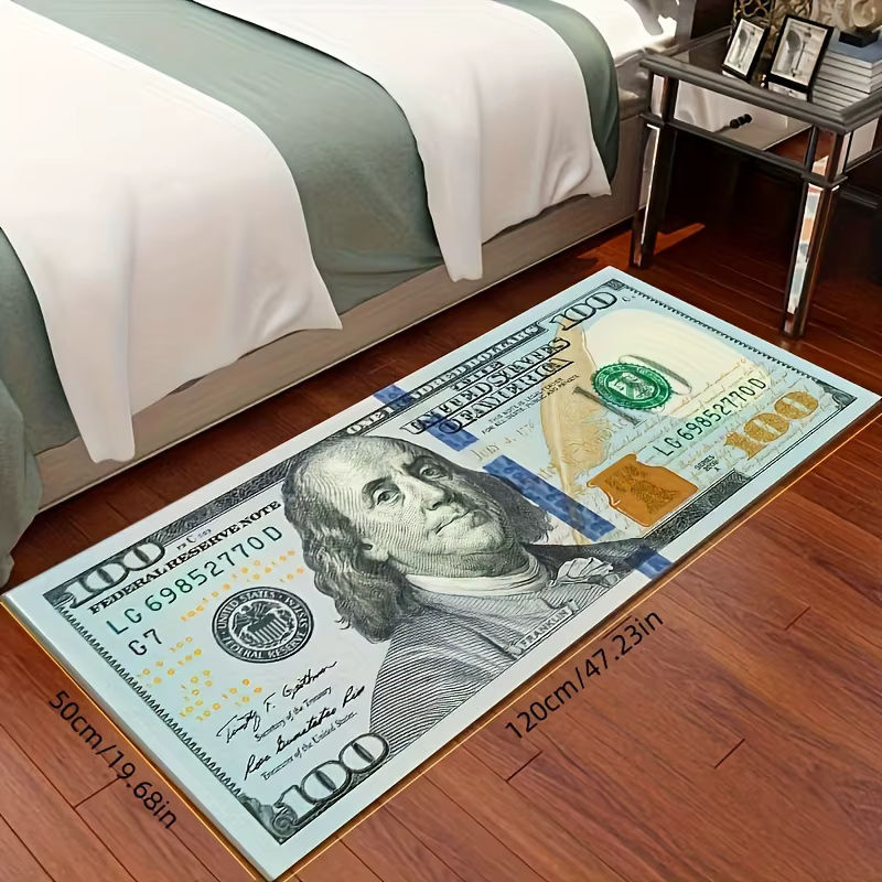 VIKAMA Rechteckiger Teppich mit Banknotenmuster in Mehrfarbig für Schlafzimmer, Küche und Flur - Bild 2