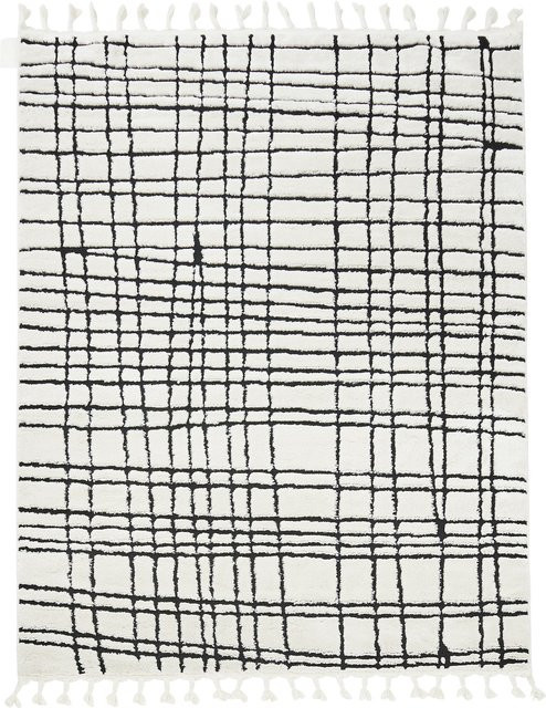 DONE Teppich River in Schwarz-Weiß mit Fransen im Boho-Stil und abstraktem Design - Bild 1
