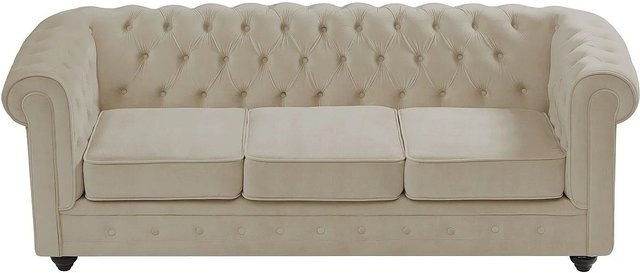 Vente-unique Chesterfield Sofa aus Samt in Beige ohne Schlafmöglichkeit - Bild 1