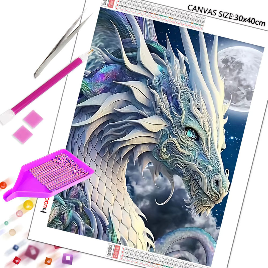 Huacan Diamantmalerei Drache als Rundes Stickerei-Bild mit Strass-Steinen in Multicolour, B/H: 30 x 20 cm - Bild 3