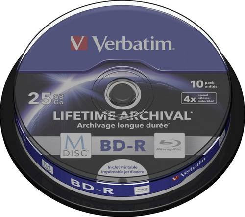Verbatim M-DISC Blu-ray Rohlinge BD-R 25 GB, 10er Spindel, bedruckbar mit Tintenstrahldrucker, blau - Bild 1