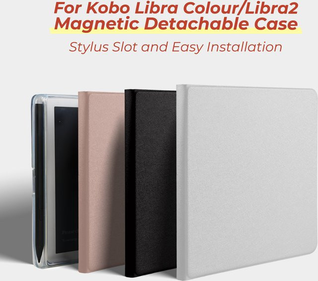 Twosheep Schutzhülle für Kobo Libra Colour und Kobo Libra2 mit magnetisch abnehmbarem Cover, Stylus-Schlitz und transparenter Rückseite, Schwarz/Transparent - Bild 1