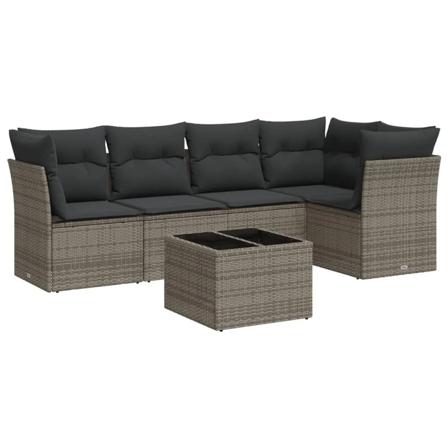 vidaXL 6-tlg Garten-Sofagarnitur aus Polyrattan in Grau mit Kissen und Stauraum Modell 37 - Bild 2