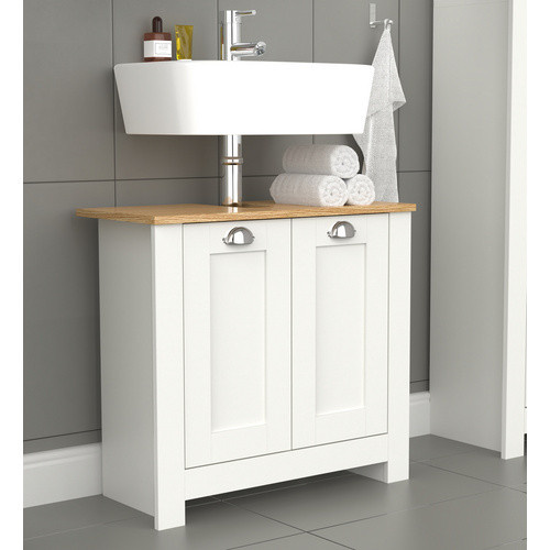 VCM Waschbeckenunterschrank Balusa in Weiss mit Retro Design und 2 Drehtüren, B/H/T: 65 x 60 x 30 cm - Bild 2