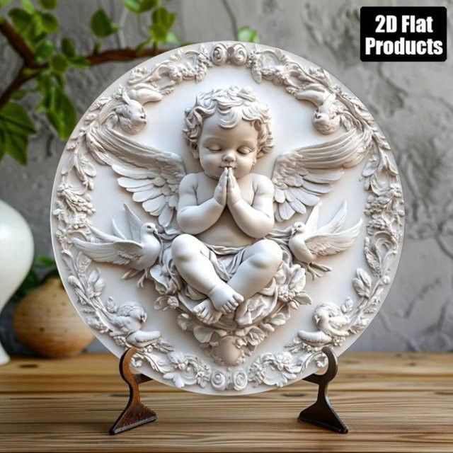 HELLOYOUNG Weihnachts-Wandschild aus Aluminium im Vintage-Stil mit Engel-Design, B/B/B: 20,3 x 20,3 x 0,1 cm - Bild 1