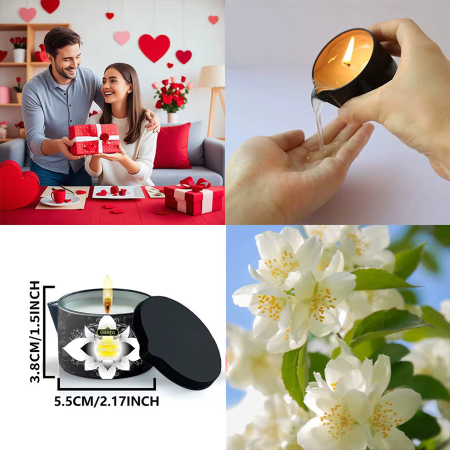 EVODUCK Jasmin-Massageöl-Kerze aus natürlichem Sojawachs für die Körpermassage und Aromatherapie in Orange und Schwarz - Bild 4