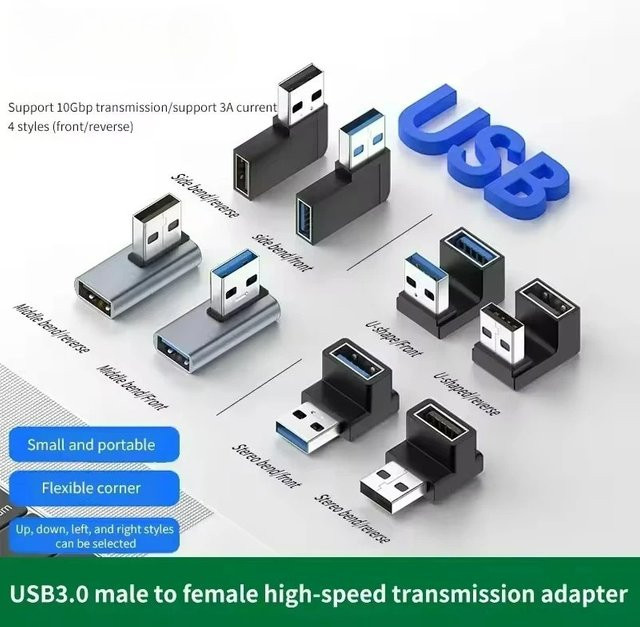 BSN USB 3.0 OTG Adapter mit 90 Grad Winkel, USB-C auf USB-A Konverter in Schwarz - Bild 1