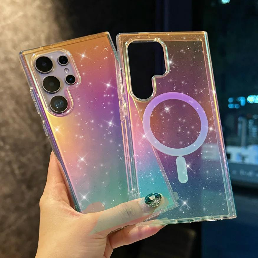Glitzer Aurora Magnetische Acrylhülle mit Laser-Farbverlauf für Samsung Galaxy S24 Ultra S23 S24 FE S22 Plus Transparent Multicolour - Bild 1