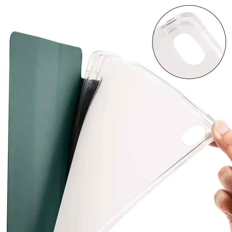 Dreifach faltbare Soft-Back-Hülle für Apple iPad 10. und 11. Generation mit Stifthalter, Schwarz/Transparent - Bild 3