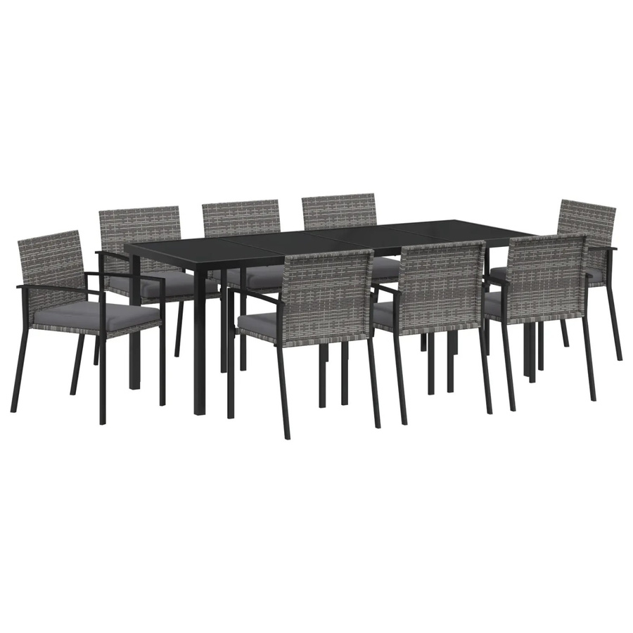 vidaXL 9-teiliges Garten-Essgruppen-Set aus grauem Poly-Rattan mit pulverbeschichtetem Stahlrahmen für Garten, Terrasse und Balkon - Bild 2