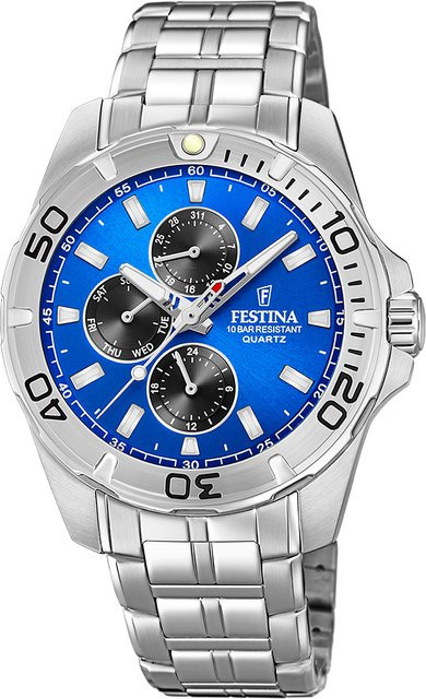 Festina Armbanduhr, Quarz, Edelstahl, Blau, 43 mm, Herren - Bild 1
